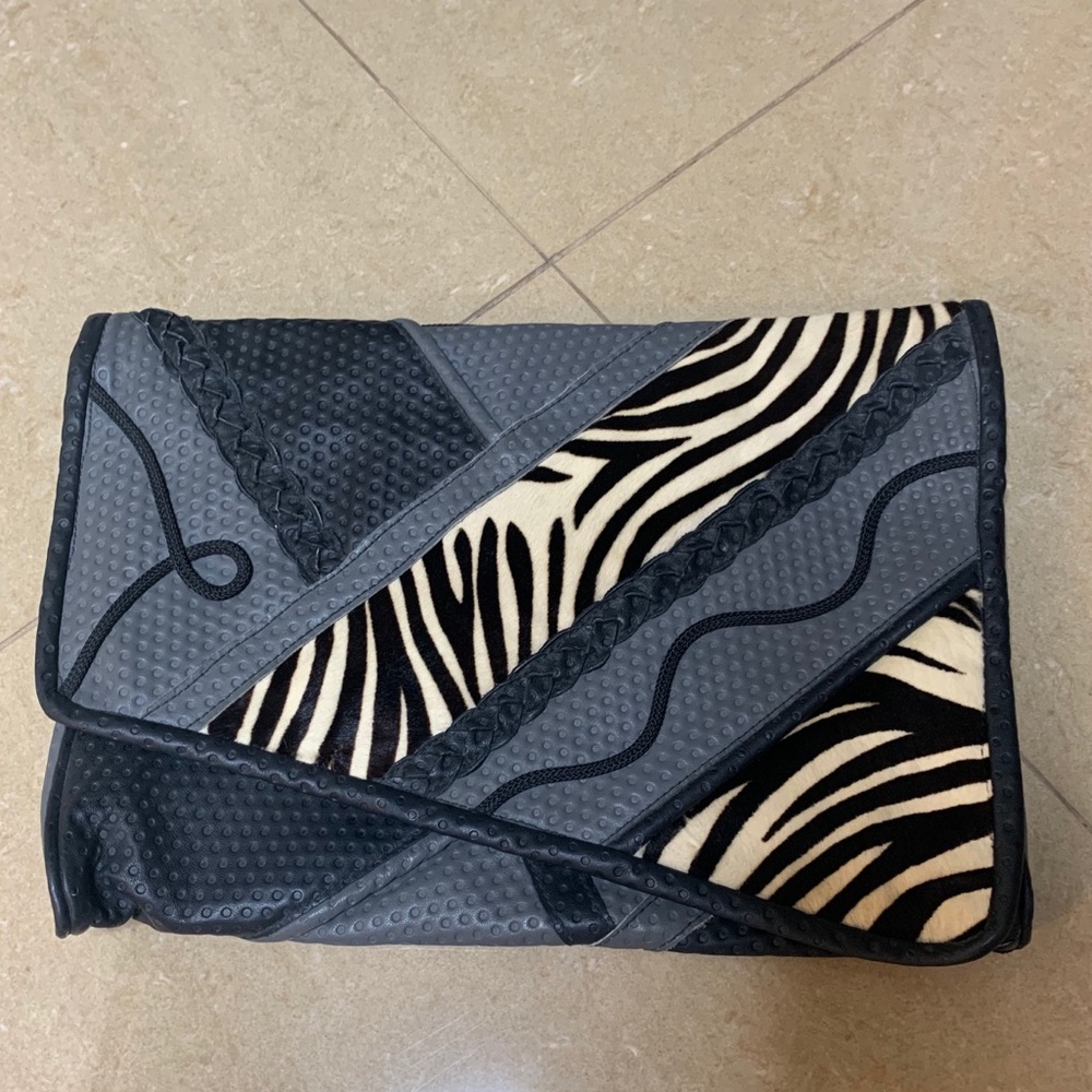 Vintage patchwork leather clutch Grey Black White